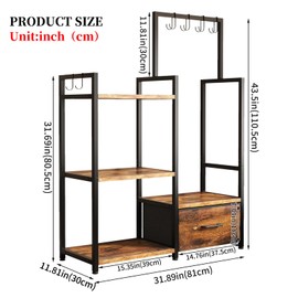 Baomengya Handbag Organizer - 3 Tier Purse Storage Rack with Pull Out Drawer & 6 Hooks, High Capacity Handbag Holder Shelf, Metal Frame with Wood Shelves for Closet/Bedroom (Rustic Brown)