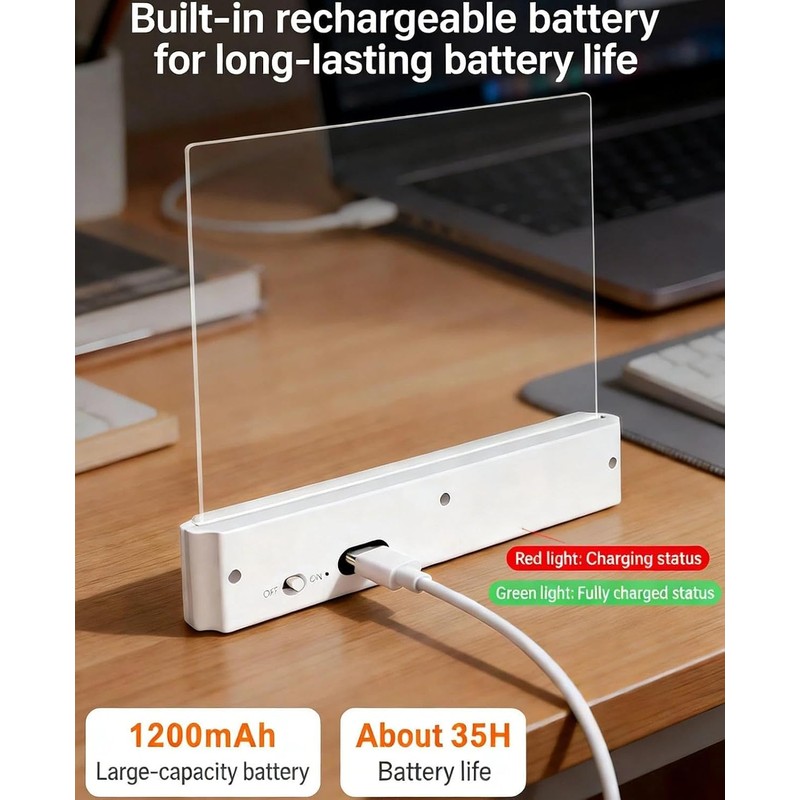Lámpara de Lectura LED Plana y Transparente Recargable White