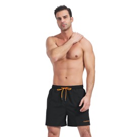 Ougelebo Swimming Trunks Men's Quick-Drying Beach Shorts with Mesh Lining, black