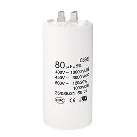 uxcell CBB60 Run Capacitor 80uF 450V AC Double Insert 50/60Hz Cylinder 115x55mm White for Air Compressor Water Pump Motor