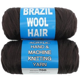 Brazilian Wool Hair for Braids 100% Brazilian Wool Hair Acrylic Yarn for African Braids/Spring Twist/Faux Locs/Box Braids/Wraps with Crochet Hook (2, 4#)