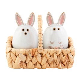 Mud Pie Bunny Salt and Pepper Set, 2" Dia x 3.5", White