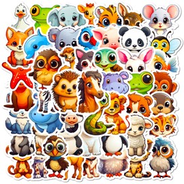 50 Big-Eyed Animal Stickers, Cartoon Cute Natural Small Animal Graffiti Stickers