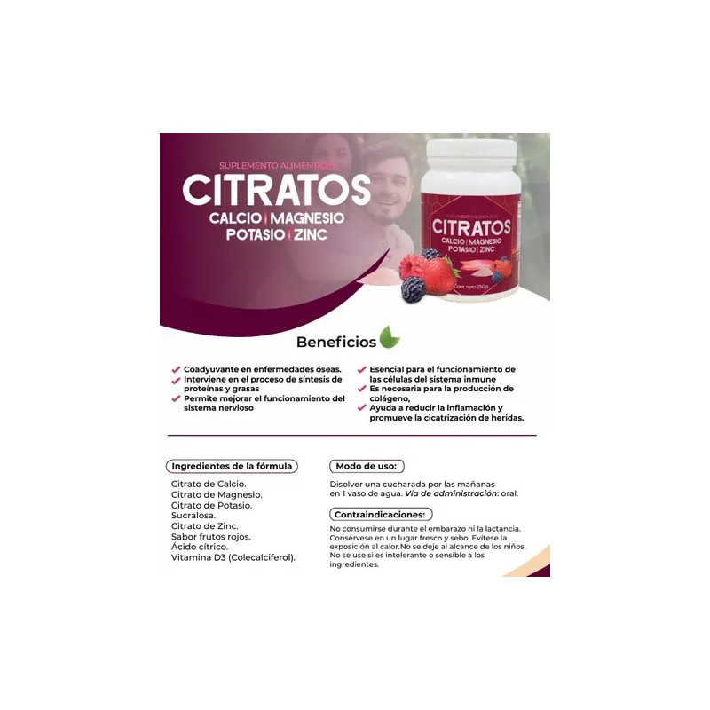 Suplemento Citratos Garden Life Calcio Magnesio Potasio Zinc Polvo Sabor