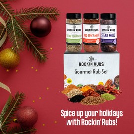 Rockin' Rubs Gourmet Seasoning Gift Set - 3 Full-Size Jars - Steak Mojo, BBQ Mojo, Tuscan Temptation - Gift for Men, Mom & Dad