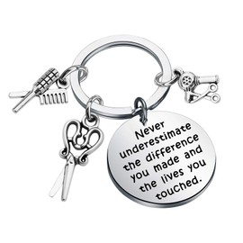 BAUNA Hairdresser Keychain Hair Stylist Appreciation Gifts Never Underestimate The Difference You Made Cosmetology Graduation Jewelry for Him (Hair Stylist Keychain)
