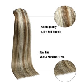 Aison Clip In Extensions Real Human Hair Balayage Light Brown to Bleach Blonde Highlights Remy Human Hair Extensions 70G/7Pcs Soft Silky Straight 16clips for Women 20 Inch