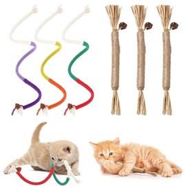 Megcdtr Cat Teething Rope, Pack of 6 Cat Rope Toy 70 cm and 15 cm, Chew Toy Cat Teething Rope, Cat Rope Toy, Chew Toy Cat for Cats Dental Care and Against Bad Breath (Multi-Colour)