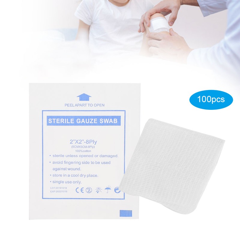 100pcs 5 x 5cm Medical Purified Gauze Wound Dressing Sterile