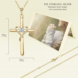 AmorAime 925 Sterling Silver Cross Necklace for Women Men 13A CZ Birthstone Necklaces