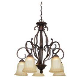 Sunset Lighting F5295-61 Chandelier with Sandlewood Glass, Mahogany Finish