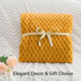 BEDELITE Fleece Blanket - 3D Jacquard Decorative Mustard Yellow Throw Blankets for Couch & Bed, Soft and Cozy Warm Plush Fluffy Blanket All Seasons Suitable, 50x60Inches