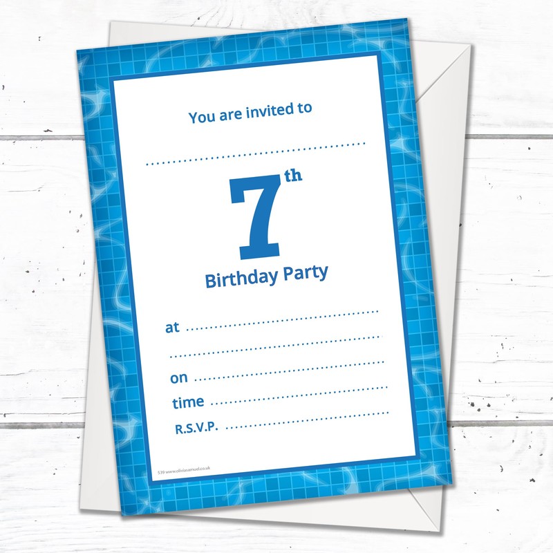 Olivia Samuel Pack of 20 Pool Party 7th Birthday Invitations