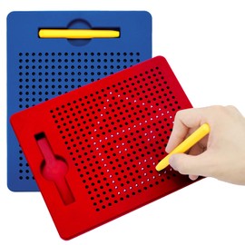 Queryifv r Pack of 2 Magic Magnetic Game, Magnetic Game for Children, Magnetic Steel Ball Drawing Board, Magnetic Magic Board with Balls and Pen, Drawing Board for Educational Gifts (Red, Blue)