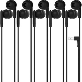 Maeline Bulk 5 Pack Earbuds in-Ear Headphones, Wired 3.5mm Plug for Smartphone, Tablet, Computer, Perfect for Kids, Teens, Adults for Classrooms, Libraries, Hotels, Airplanes, Travel - Onyx Black