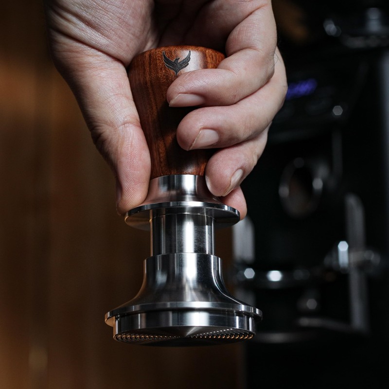 KNODOS 51mm Tamper Tool Espresso Rosewood Spring Loaded 30LB Calibrated