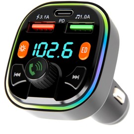 Bluetooth FM Transmitter Auto, mit Freisprecheinrichtung PD 20W & Typ-C QC 3.0 Bass & Hi-Fi Stereo Schnellladung, Bluetooth Konverter Auto Unterstützung Freisprechanruf, Umgebungslicht