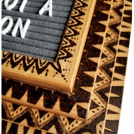 Woodburned Felt Letter Board Set with Stand, 340 White Letters, Bag and COA - Limited Edition Conquistador Design - Dark Gray Felted Board in a 10x10 Inch Oak Wood Frame - Perfect Gallery Wall Decor