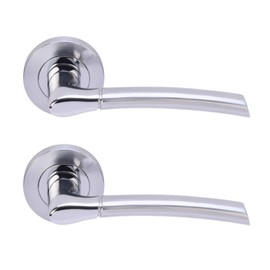 HANDLEZONE® Columba Premium Door Handles on Rose Bathroom Lock Pack with 75mm Ball Bearing Hinges and 65mm Lock - Dual Polished/Satin Chrome