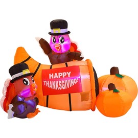 Joiedomi Thanksgiving Inflatable Decoration 6 FT Long Turkey Cornucopia Inflatablewith Built-in LEDs Blow Up Inflatables for Thanksgiving Party Indoor, Outdoor, Yard, Garden, Lawn Fall Decor.