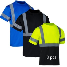 FONIRRA High Visibility Shirts for Men 3 Pack Reflective ANSI Class 2 Hi Vis Safety Construction Work T Shirt Short Sleeves