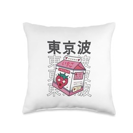 TOKYO WAVES Japanese Strawberry Milk Carton Kawaii Aesthetic Anime Throw Pillow, 16x16, Multicolor