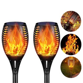 ABFP Solar Lights Outdoor, 2 Pack Torches Flame Garden Lights with Flickering Flames Outdoor Waterproof 96 LED Dusk to Dawn Auto On/Off Garden Lights Solar
