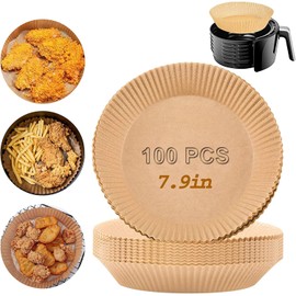Papel para Freidora de Aire 100pzs, Forro de Papel Desechable de 16cm, Air Fryer Disposable Paper Liner a Prueba de Aceite, Resistente al Agua Antiadherente (Large-100PCS)