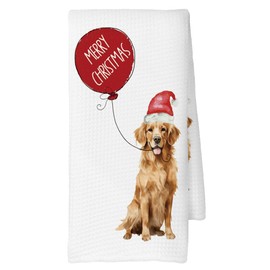 CUANFDDSF Merry Christmas Golden Retriever Kitchen Towels, Happy New Year Dog Lover Gift, Santa Hat Golden Mom Gifts, Winter Holiday Seasonal Decoration Tea Towels Kitchen Hand Towels 16x24 Inch