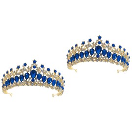 Beavorty 2pcs rhinestone tiara Blue baroque tiara bridal hairband bridal tiara headband bridal headpieces for wedding fairy wedding head jewelry for Bride crystal bridesmaid luxurious