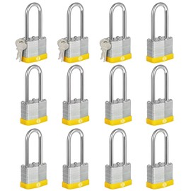 HOX Keyed-Alike Padlocks w/ 2” Long Hardened Shackle, 1-9/16” Wide Body, 12-Pack Shackle Padlock for Hasp Latch, Shed, Fence, Storage Locker