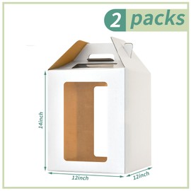 Hzzycaxli 12x12x14 Inch Tall Cake Boxes with windows,10in 12in Tall Cake Carrier, Large Tiered Cake Box,Durable White Bakery Box, Layer Cake Box, large cake box(2pack)