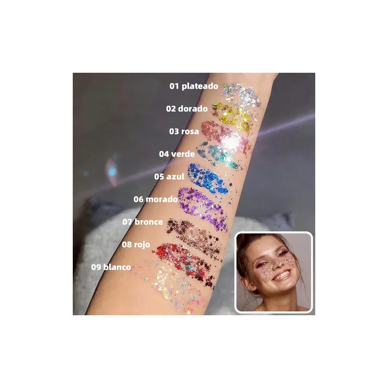 9pz Body Glitter Maquillaje Cabello Cuerpo Brillos Colores