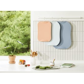 doblé Non-Scratch Flexible Cutting Board for Chopping, Scratch Free Juice Grooves with Easy Grip Handle, Non-Slip Dishwasher Safe for Kitchen (Large (15.6" x 10.7"), Blue gray)