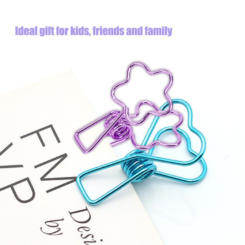 100pcs Binder Clips Cute Flower Shape Metal Hollowed Long Tail