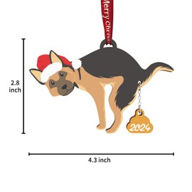 Funny Dog Ornaments 2024 Pet German Shepherd Dog Christmas Ornaments for Christmas Tree Wood Laser Engraved Christmas Gag Gifts (GSD)