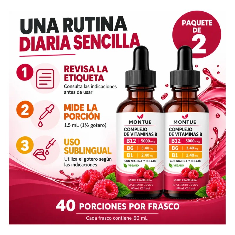 Montue Líquido Vitamina B12, B6 Y B1, Suplemento Con Fórmula