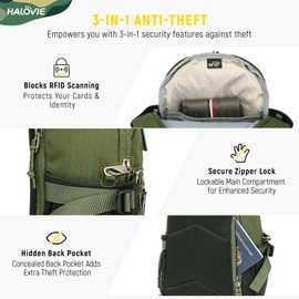 HALOVIE Tactical Shoulder Bag, Anti-Theft Shoulder Bag, Chest Bag, Men's Crossbody Sling Bag, Sports, Outdoor, Travel, Army-green