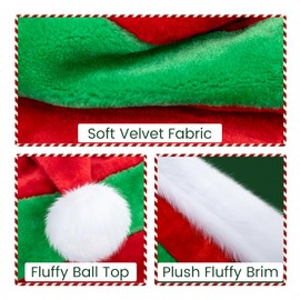 RJVW Green Red Santa Hat, Christmas Hat, Xmas Hat for Adults, Unisex Velvet Classic Santa Hat for New Year Party Headwear