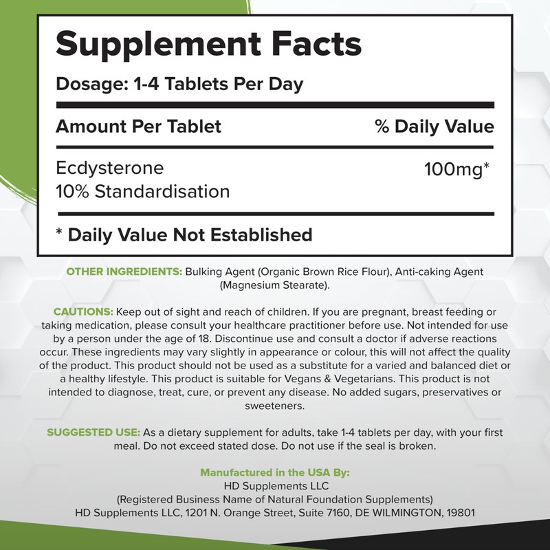 Natural Foundation Beta Ecdysterone 120 Tablets 100mg | 90% Standardisation