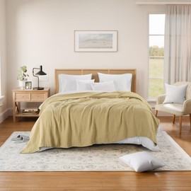Threadmill Summer Muslin Blankets Queen Size | 100% Cotton 4 Layer Gauze Blanket | Soft, Breathable and Cozy Blanket | Cozy, Lightweight Blankets for Bed Seasons | Beige