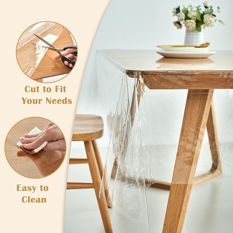 IBEQUEM Clear PVC Tablecloth, Waterproof/Oil Proof Heavy Duty Transparent Table