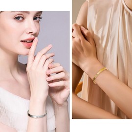 Ayatul Kursi Bracelet Pack of 2 Ayetel Kürsi Bracelet for Women Muslim Open Bracelet for Islamic Women and Men Arabic Calligraphy Bracelet Gift Suitable (Gold & Silver), Stainless Steel