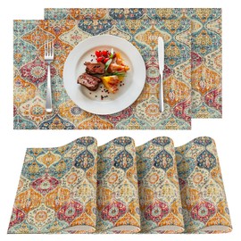 XPHZZL Table Mats Set of 4 Boho Monaco Pattern Decorative Placemats Washable Non-slip 45 x 30cm Heat Resistant for Kitchen Dinning Restaurant 18"X12" (4pc-Cream)