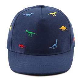 PEECABE Kids Baseball Hat Novelty Flat Brim Toddler Sun Hat Boys Girls Trucker Cap Spring Summer (Dinosaur Navy, 1-2T)