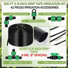 Maasechs 500 ft 5/8 Inch Drip Tape Irrigation Kit Drip Tape 8 Mil 8" Spacing Hose Garden Watering Tubing System Automatic Irrigation Equipment for Plant, Landscape, Yard, Lawn and Farm
