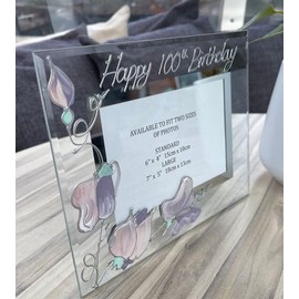 100th Birthday Gift Photo Frame (Land) Standard 6” x 4” Sweet Pea