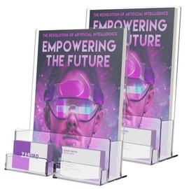 ZASIMO 2-Pack Acrylic Brochure Holder with Business Card Holder, 8.5"x 11", Clear Flyer Stands for Display, Ideal for Trade Show, Menu, Journals, Pamphlet, Magazine, Booklets, Literature