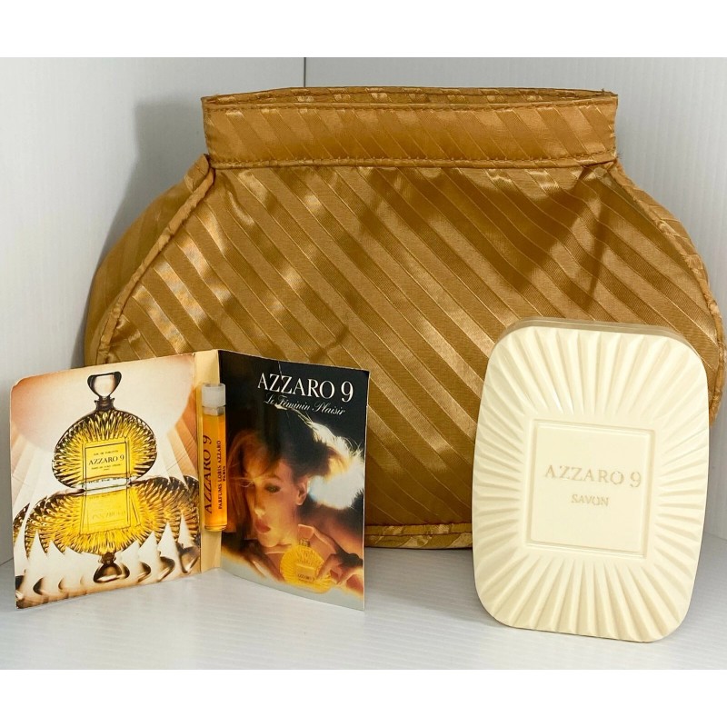 AZZARO 9 by Loris Azzaro Perfumed Soap,Gold Clutch+Sample Parfum **VINTAGE