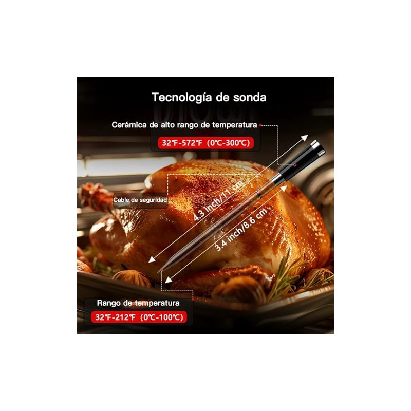 Termómetro Inteligente Inalámbrico para Carne 2 Sondas Inalámbricas